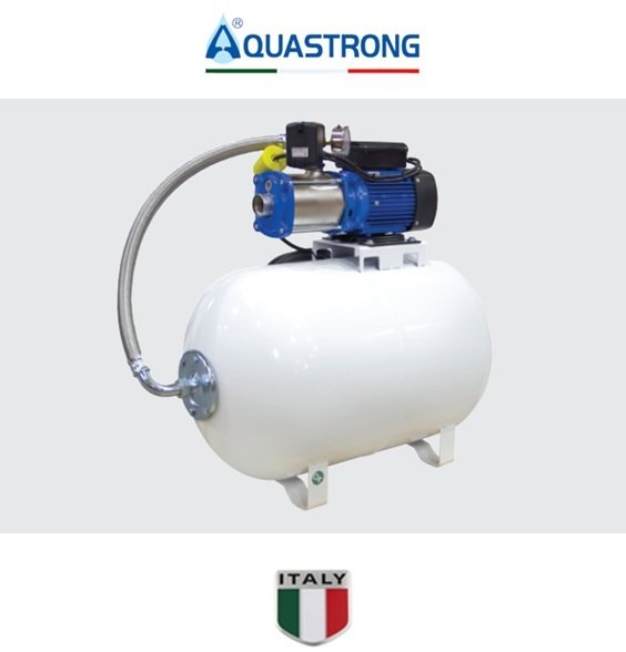 Aquastrong  CH 100 XHC 8-25      2Hp 220V   100 Litre  Yatay Tanklı Paslanmaz Yatay Kademeli Paket Hidrofor