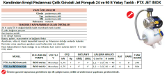 Pentax PTX-Jet INOX100-50 1Hp 220v 50lt Genleşme Tanklı Paslanmaz Gövdeli Jet Hidrofor