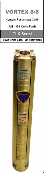 Vortex  4 CLK 18A-13    5.5Hp    4\'\'  Komple Paslanmaz Çelik Dalgıç Pompa Kademesi (TEK POMPA)