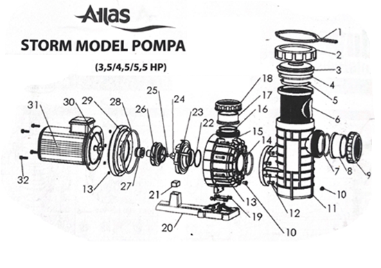 Atlas Pool Storm Model 5.5hp Havuz Pompası Ön Gövde