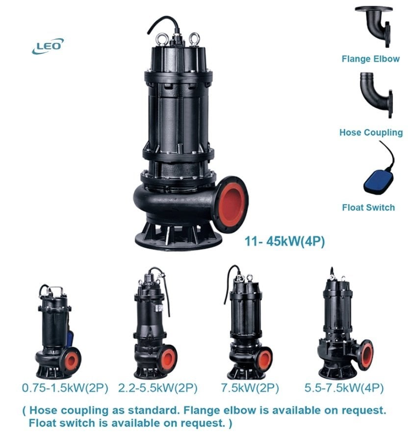 Leo 200WQ300-15-18.5/4P  25Hp 380V  Döküm Gövdeli  Atık Su Pompası