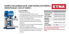 Etna 2KO-ST20/5-55  2x7.5Hp 380V Çift Pompalı Komple Paslanmaz Çelik Dik Milli Sabit Devirli Hidrofor (Aisi 304)
