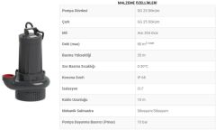 Sumak, SDTV50/3, 5.5Hp, 380V,  Vortex Çarklı Atık Su Dalgıç Pompa