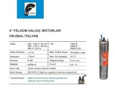 Felsom FMO4 040T  4 Hp 380V  4'' Dalgıç Pompa Motoru - Yağ Soğutmalı (Orjinal İtalyan)