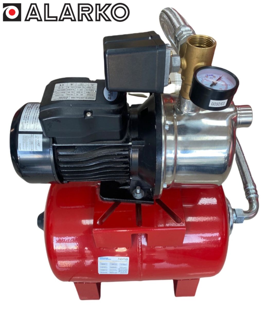 Alarko JDTM-100   1Hp 220V   24Litre Yatık Tanklı Paket Hidrofor