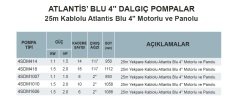 Atlantis Blu  4SDM1007   1.5Hp 220V   8 Kademeli  4\'\'  Dalgıç Pompa  (25m kablolu, motorlu, panolu)