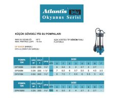 Atlantis DP180M  0.25Hp 220V Küçük Gövdeli Pis Su Dalgıç Pompa / Okyanus Serisi