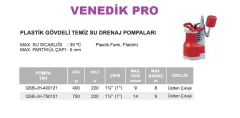 Venedik Pro QSB-JH-400121  400W 220V Plastik Gövdeli Temiz Su Drenaj Dalgıç Pompa - Üstten Çıkışlı