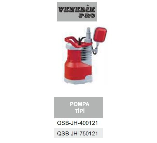 Venedik Pro QSB-JH-400121  400W 220V Plastik Gövdeli Temiz Su Drenaj Dalgıç Pompa - Üstten Çıkışlı
