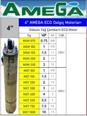Amega MGM 200  2Hp 220V 4\'\' Döküm Yağ Çemberli Derin Kuyu Sondaj Dalgıç Motor (Eco motor)
