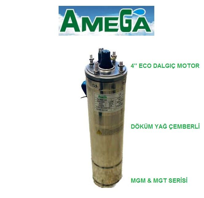 Amega MGT 100  1Hp 380V  4\'\' Döküm Yağ Çemberli Derin Kuyu Sondaj Dalgıç Motor (Eco motor)