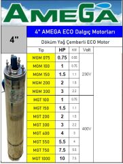 Amega MGT 1000  10Hp 380V  4\'\' Döküm Yağ Çemberli Derin Kuyu Sondaj Dalgıç Motor (Eco motor)