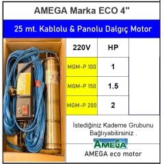Amega MGM-P 150   1.5Hp 220V   4\'\'  25 Metre Kablolu ve Panolu Dalgıç Motor (Eco)