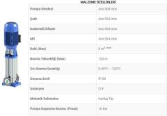 SUMAK, SHTP16-750/14, 7.5HP, 380V, DİK MİLLİ, KADEMELİ, KOMPLE PASLANMAZ POMPA [ 2900 d/d ]