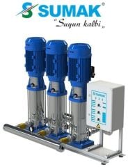 SUMAK, SHTP16 C 550/10, 3 X 5.5 HP, 380V, ÜÇ POMPALI, DÜŞEY MİLLİ, KADEMELİ, PANOLU, KOMPLE PASLANMAZ HİDROFORLAR